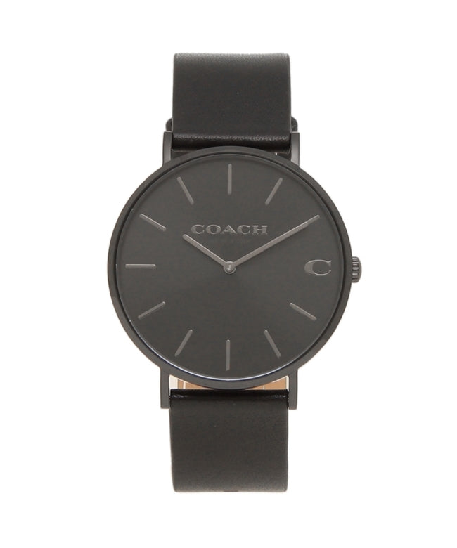 Coach Charles Black Dial Black Leather Strap Watch for Men - 14602434