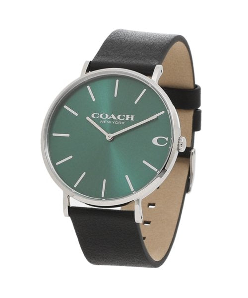 Coach Charles Green Dial Black Leather Strap Watch for Men - 14602436