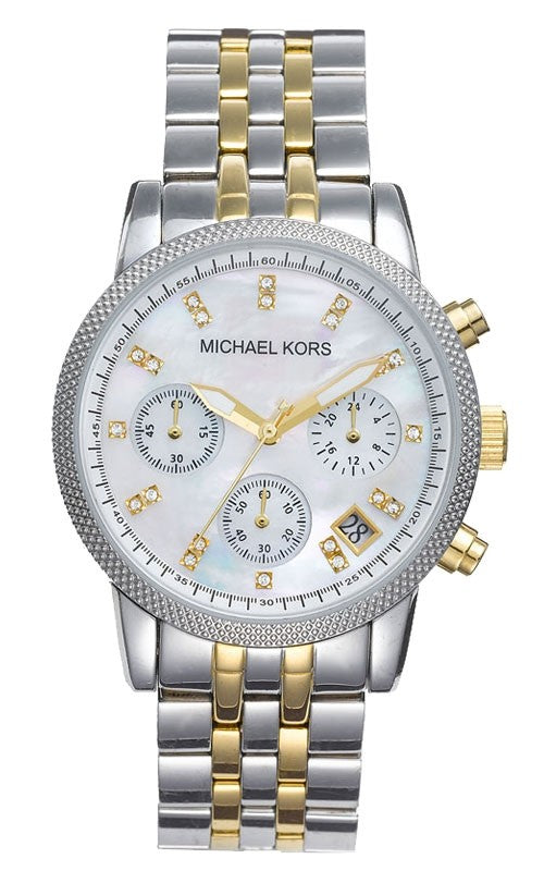 Michael Kors Ritz Chronograph White Dial Two Tone Steel Strap Watch for Women - MK5057