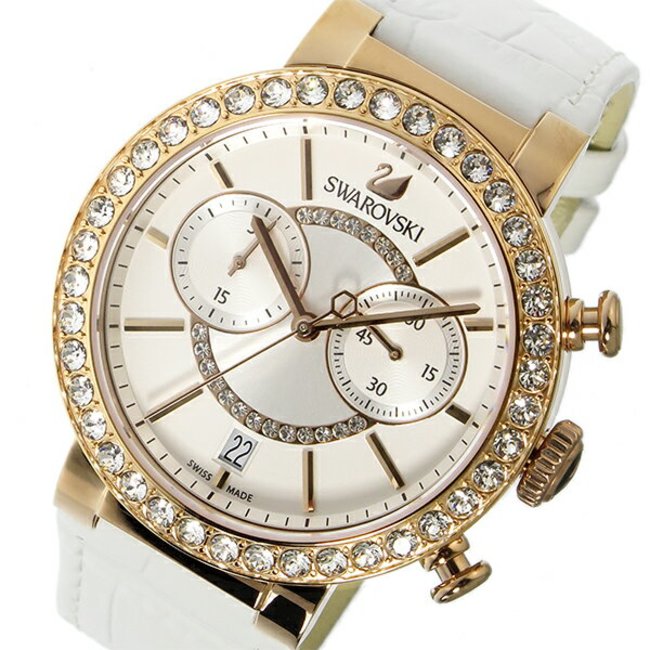 Swarovski Citra Sphere Chrono White Dial White Leather Strap Watch for Women - 5080602