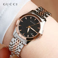 Gucci G Timeless Quartz Black Dial Two Tone Mesh Bracelet Watch For Women - YA126512