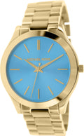 Michael Kors Slim Runway Blue Dial Gold Steel Strap Watch for Women - MK3265