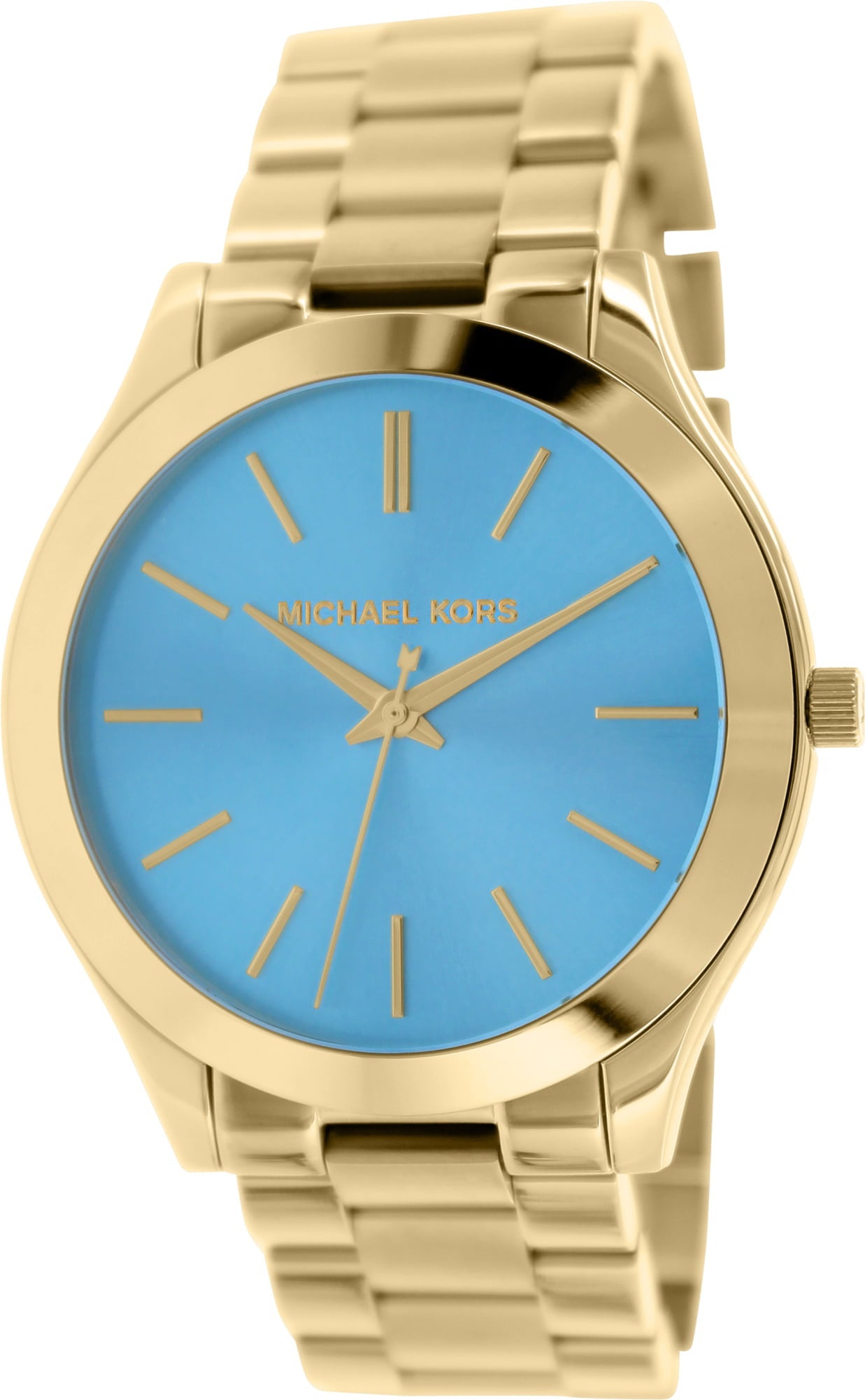 Michael Kors Slim Runway Blue Dial Gold Steel Strap Watch for Women - MK3265