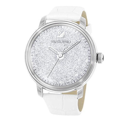 Swarovski Crystalline Hours Silver Dial White Leather Strap Watch for Women - 5295383