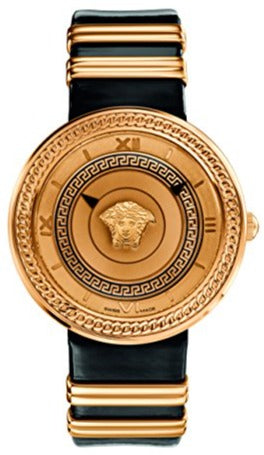 Versace V Metal Icon Gold Dial Black & Gold Strap Watch for Women - VLC030014