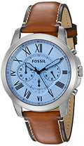 Fossil Grant Chronograph Blue Dial Brown Leather Strap Watch for Men - FS5184