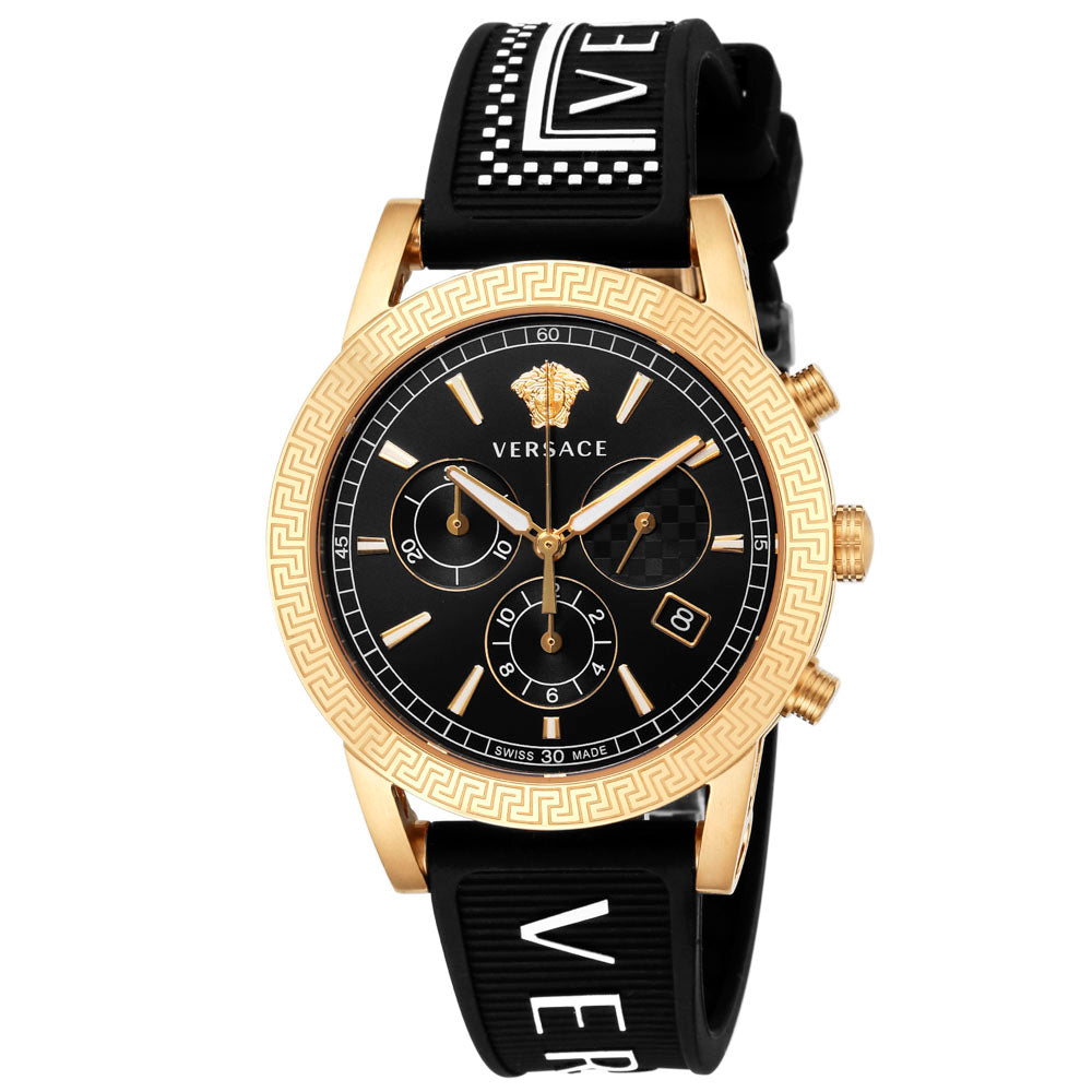 Versace Sports Tech Chronograph Black Dial Black Rubber Strap Watch for Men - VELT00119