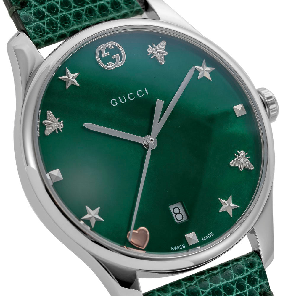 Gucci G-Timeless Quartz Mother of Pearl Green Dial Green Leather Strap Watch For Women - YA1264042