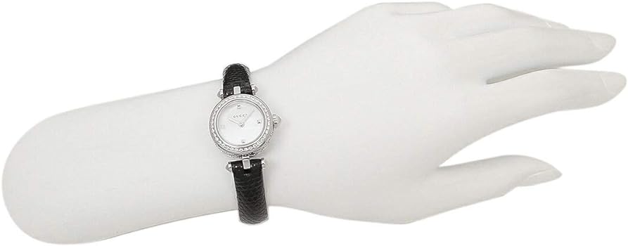 Gucci Diamantissima Diamonds Mother of Pearl Dial Black Leather Strap Watch For Women - YA141511