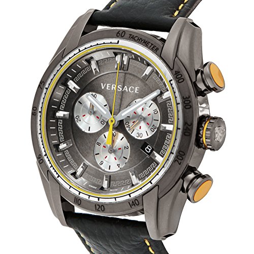 Versace V Ray Chronograph Grey Dial Black Leather Strap Watch for Men - VDB020014