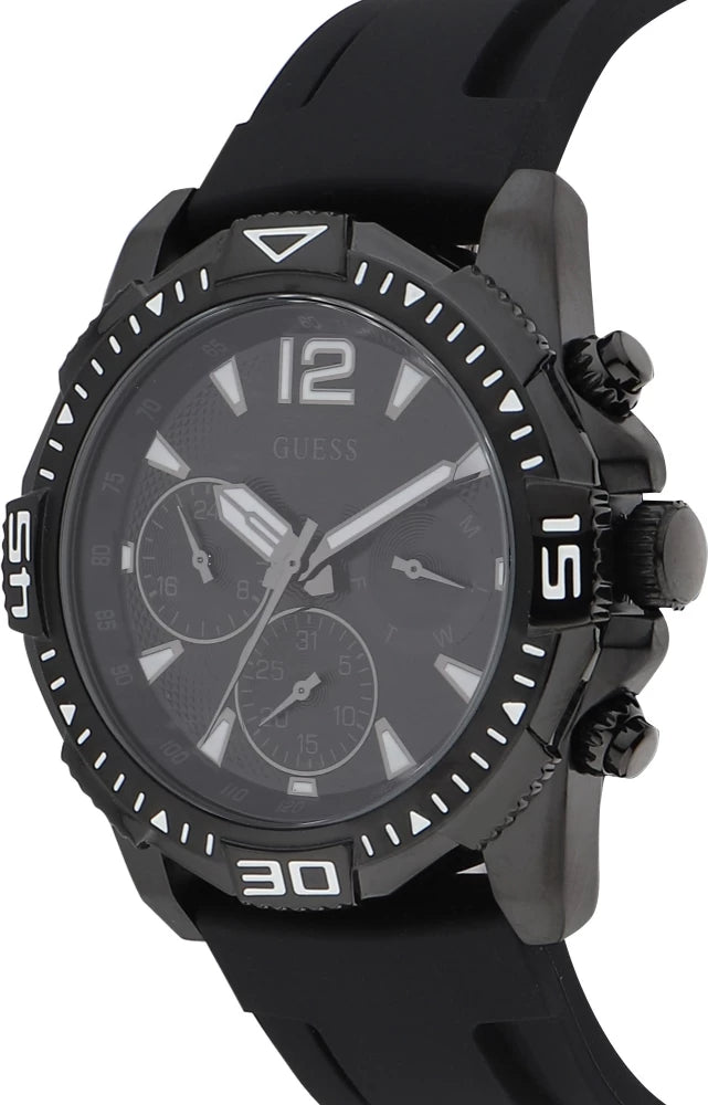 Guess Commander Black Dial Black Rubber Strap Watch for Men - GW0211G3