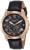 Fossil Grant Chronograph Grey Dial Black Leather Strap Watch for Men - FS5085