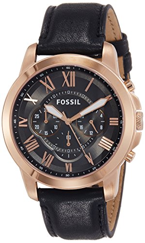 Fossil Grant Chronograph Grey Dial Black Leather Strap Watch for Men - FS5085