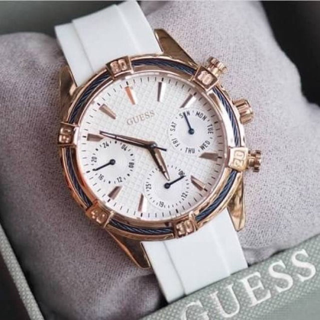 Guess Catalina White & Rose Gold Dial White Silicon Strap Watch For Women - W0562L1