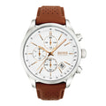 Hugo Boss Grand Prix White Dial Brown Leather Strap Watch for Men - 1513475