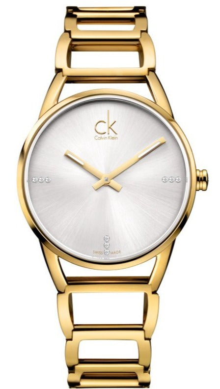 Calvin Klein Stately White Dial Gold Steel Strap Watch for Women - K3G2352W