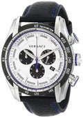 Versace V-Ray Quartz Silver Dial Black Leather Strap Watch for Men - VDB010014