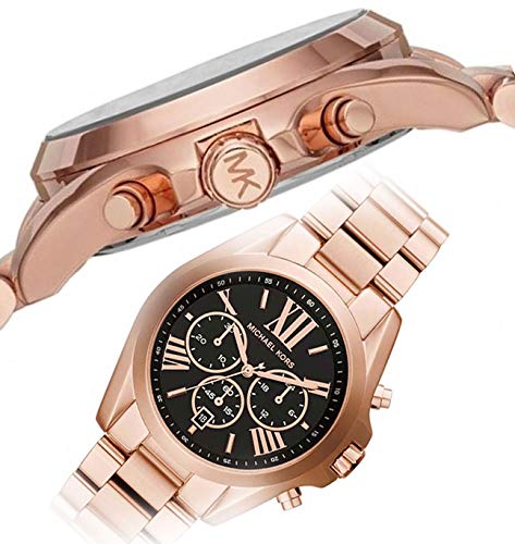 Michael Kors Bradshaw Black Dial Rose Gold Steel Strap Watch for Women - MK5854