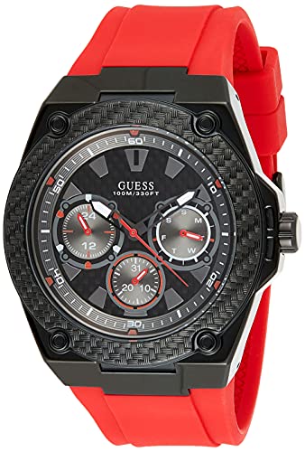 Guess Legacy Black Dial Red Silicone Strap Watch for Men - W1049G6