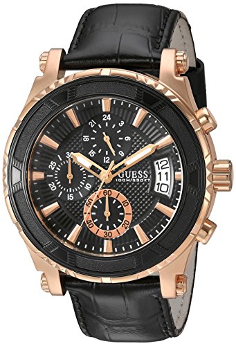 Guess Pinnacle Chronograph Quartz Black Dial Black Leather Strap Watch For Men - W0673G5