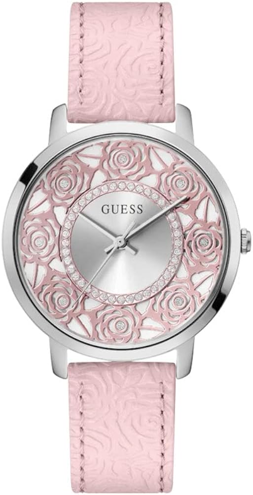 Guess Dahlia Analog Silver Dial Pink Leather Strap Watch for Women - GW0529L1