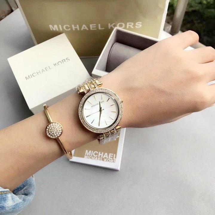 Michael Kors Darci Mother of Pearl Dial Gold Steel Strap Watch for Women - MK3219