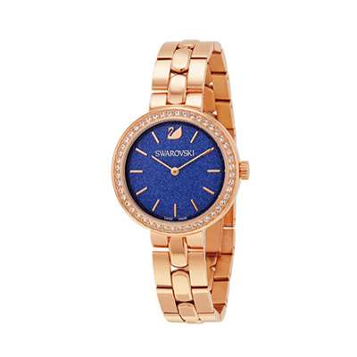 Swarovski Daytime Crystals Blue Dial Rose Gold Steel Strap Watch for Women - 5182277