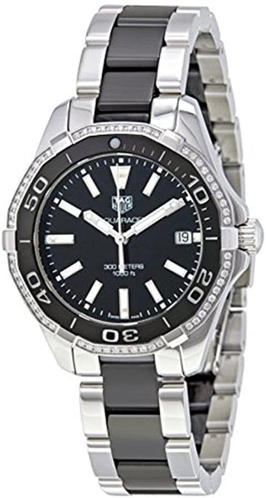 Tag Heuer Aquaracer Quartz 35mm Diamond Black Ceramic Dial Two Tone Steel Strap Watch for Women - WAY131G.BA0913