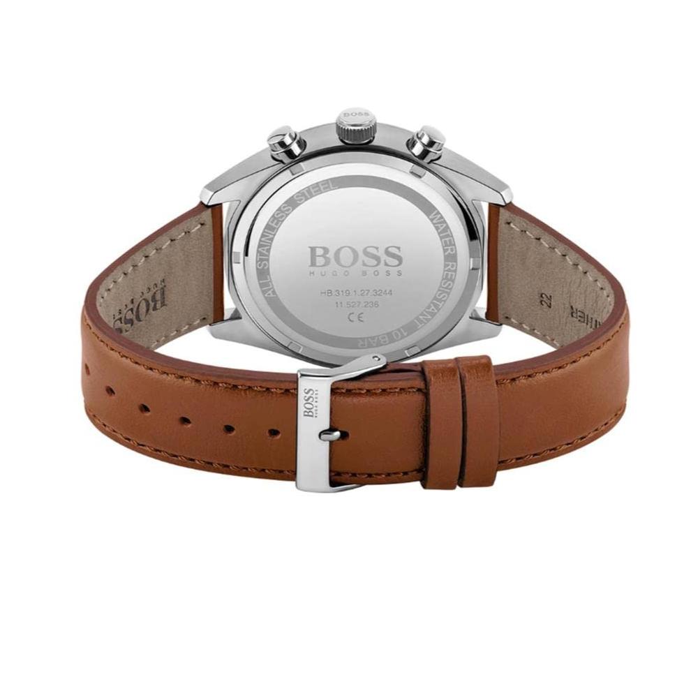 Hugo Boss Champion Chronograph White Dial Brown Leather Strap Watch for Men - 1513879