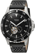 Fossil Crewmaster Sports Automatic Black Dial Black Leather Strap Watch for Men - ME3148