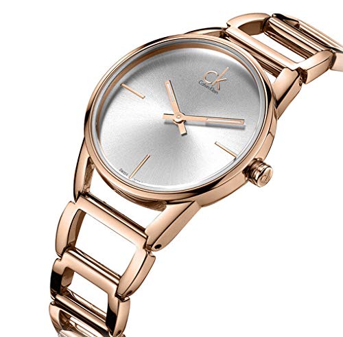 Calvin Klein Stately White Dial Rose Gold Steel Strap Watch for Women - K3G23626