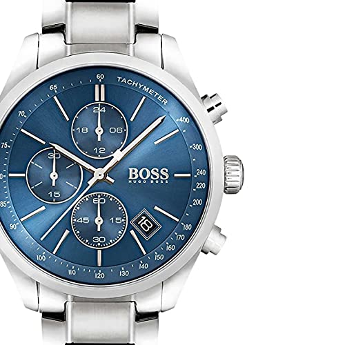 Hugo Boss Grand Prix Chronograph Blue Dial Silver Steel Strap Watch for Men - 1513478