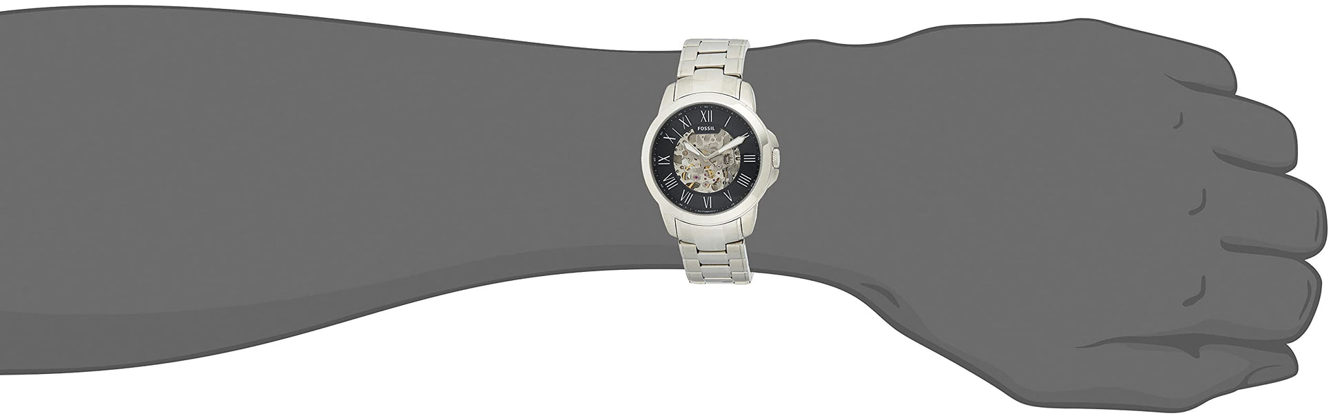 Fossil Grant Automatic Skeleton Black Dial Silver Steel Strap Watch for Men - ME3103