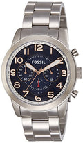 Fossil Pilot 54 Chronograph Navy Blue Dial Silver Steel Strap Watch for Men - FS5203