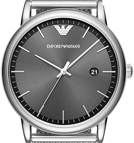 Emporio Armani Luigi Quartz Grey Dial Silver Mesh Bracelet Watch For Men - AR11069