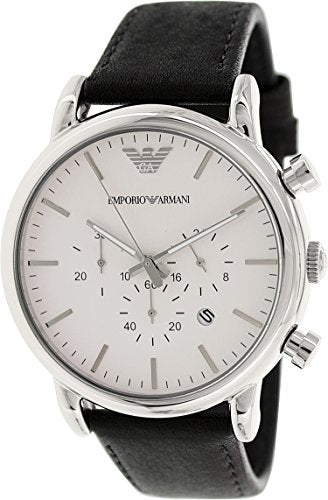 Emporio Armani Classic Quartz Chronograph White Dial Black Leather Strap Watch For Men - AR1807