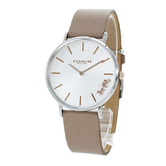 Coach Perry Silver Dial Light Brown Leather Strap Watch for Women - 14503119