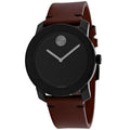 Movado Bold Black Dial Brown Leather Strap Watch For Men - 3600305