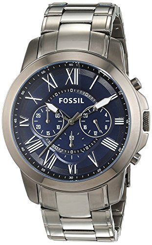 Fossil Grant Chronograph Blue Dial Grey Steel Strap Watch for Men - FS4831