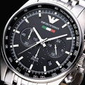 Emporio Armani Tazio Chronograph Team Italia Black Dial Silver Steel Strap Watch For Men - AR5983