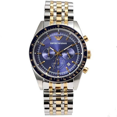 Emporio Armani Tazio Chronograph Blue Dial Two Tone Steel Strap Watch For Men - AR6088