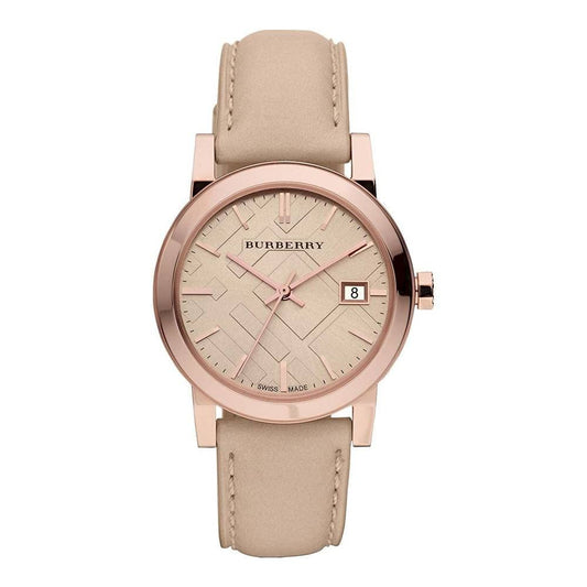 Burberry The City Beige Tan Dial Tan Leather Strap Watch for Women - BU9014