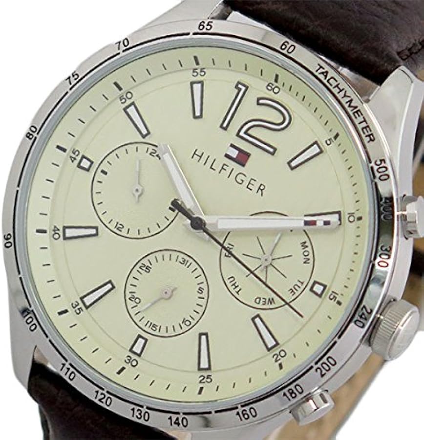 Tommy Hilfiger Gavin Chronograph White Dial Brown Leather Strap Watch for Men - 1791467