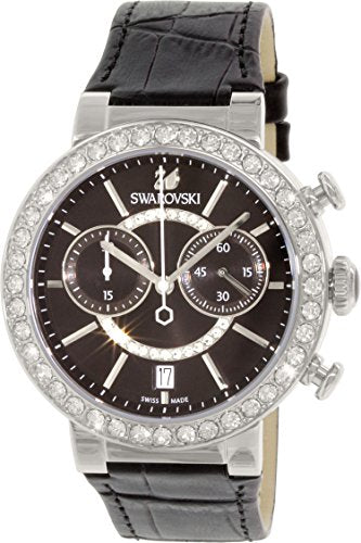 Swarovski Citra Sphere Chronograph Black Dial Black Leather Strap Watch for Women - 5027131