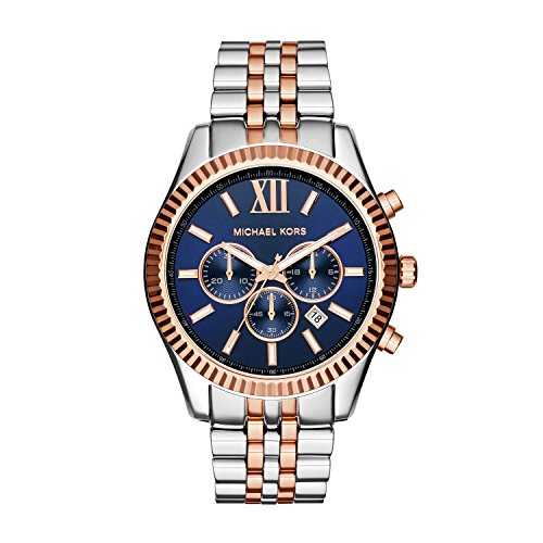 Michael Kors Lexington Blue Dial Two Tone Steel Strap Watch for Men - MK8412