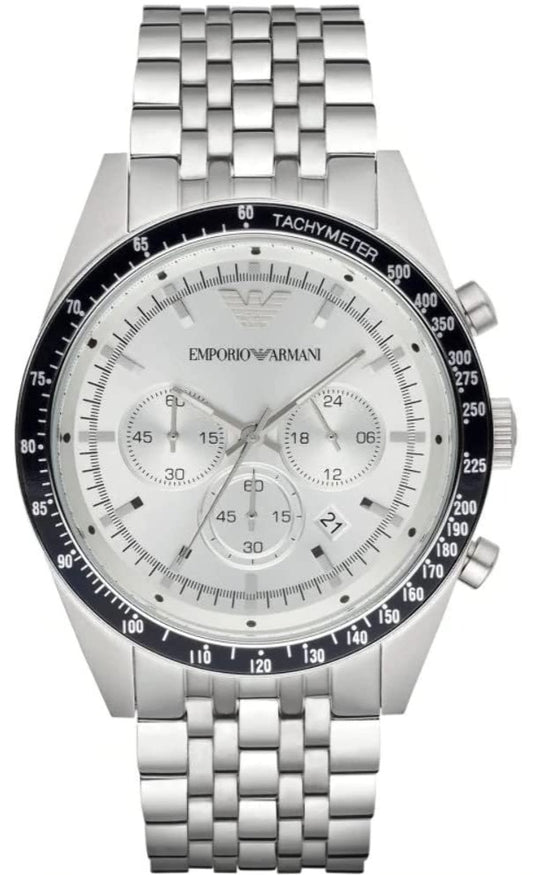 Emporio Armani Sportivo Chronograph Silver Dial Silver Steel Strap Watch For Men - AR6073