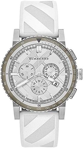 Burberry The City Chronograph Silver Dial White Rubber Strap Watch for Men - BU9810