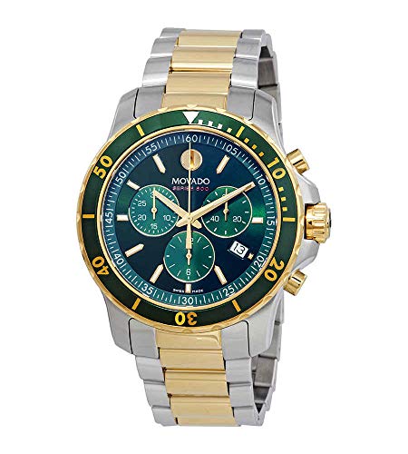 Movado Series 800 Chronograph Green Dial Two Tone Steel Strap Watch For Men - 2600148