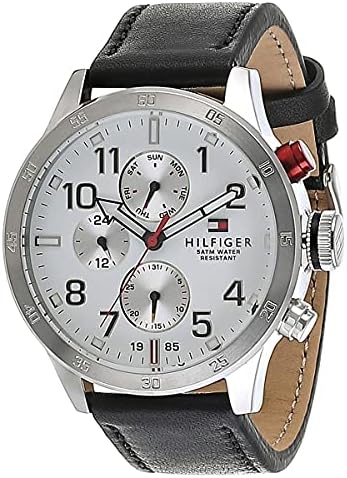 Tommy Hilfiger Trent Multifunction White Dial Black Leather Strap Watch for Men - 1791138