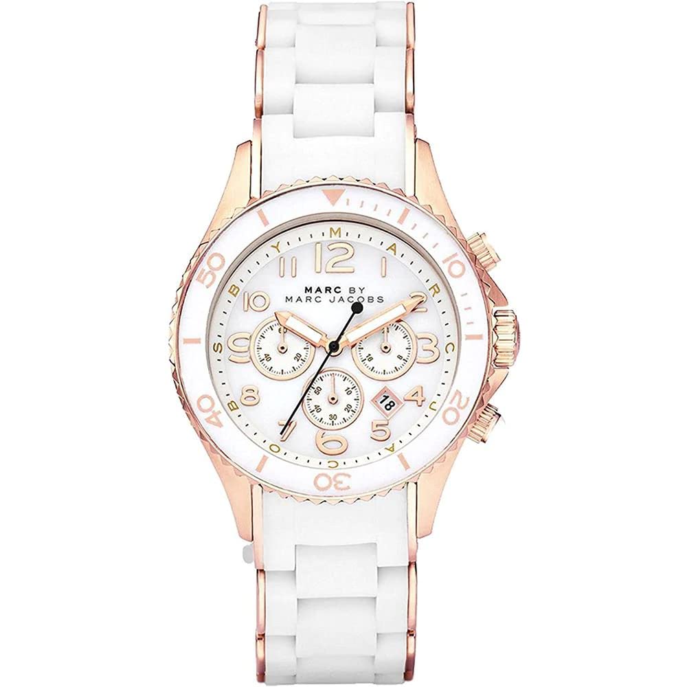 Marc Jacobs Rock Chronograph White Dial White Stainless Steel Strap Watch for Women - MBM2547